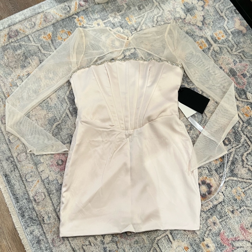 Cream Crystallized Mini Dress